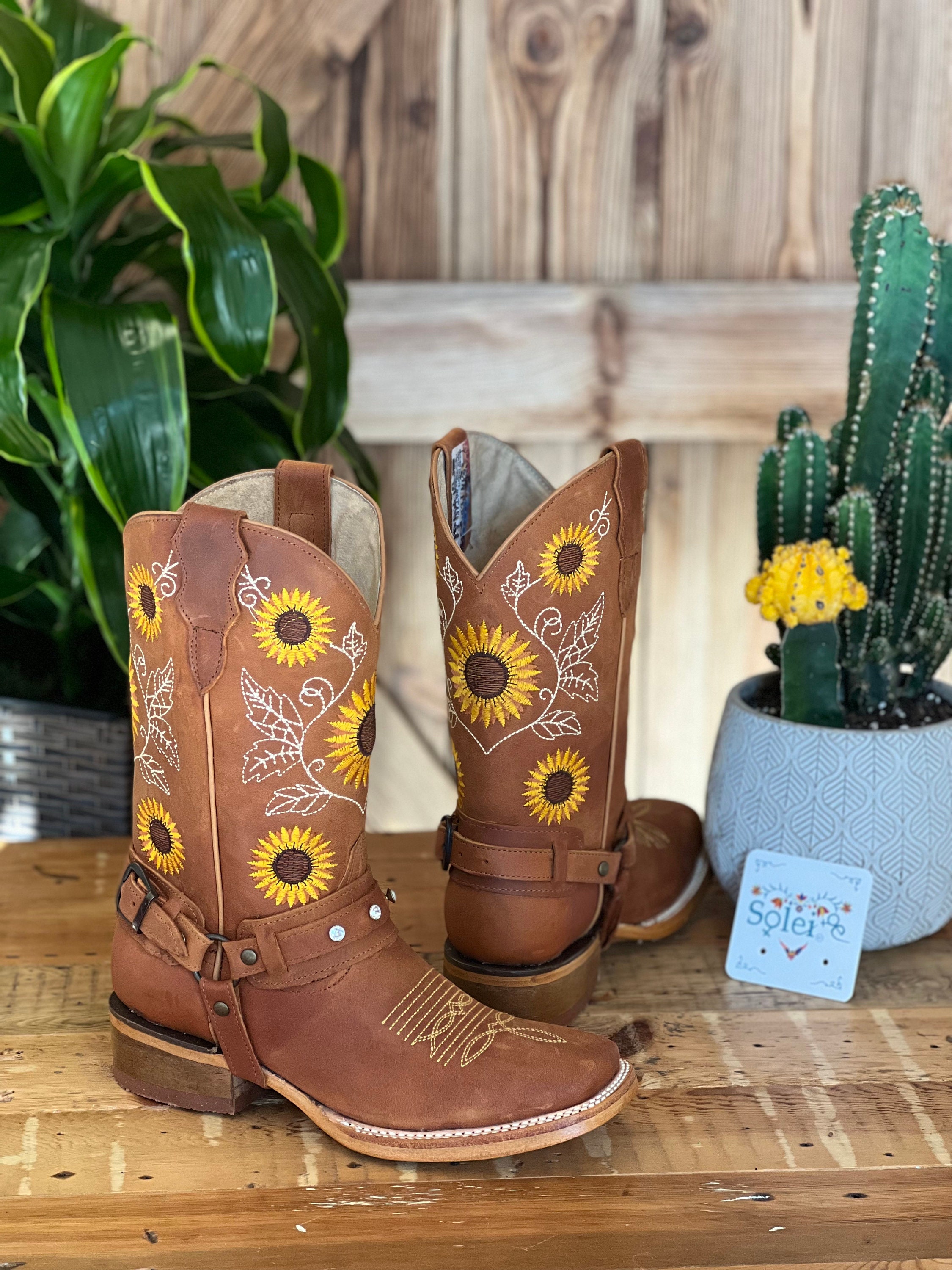 Women's Mexican Boot. Handmade Leather Sunflower - Singapore