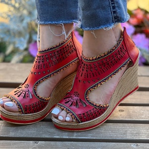 Mexican Wedge Sandal. All Size Boho- Hippie Vintage. Mexican Leather Sandal. Summer Sandal. Mexican Traditional Heels. Leather Wedge Heels.