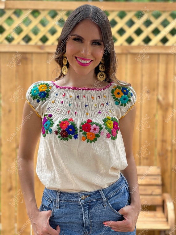 Blusa Mexicana Bordada Floral. Blusa Tradicional Mexicano. Blusa