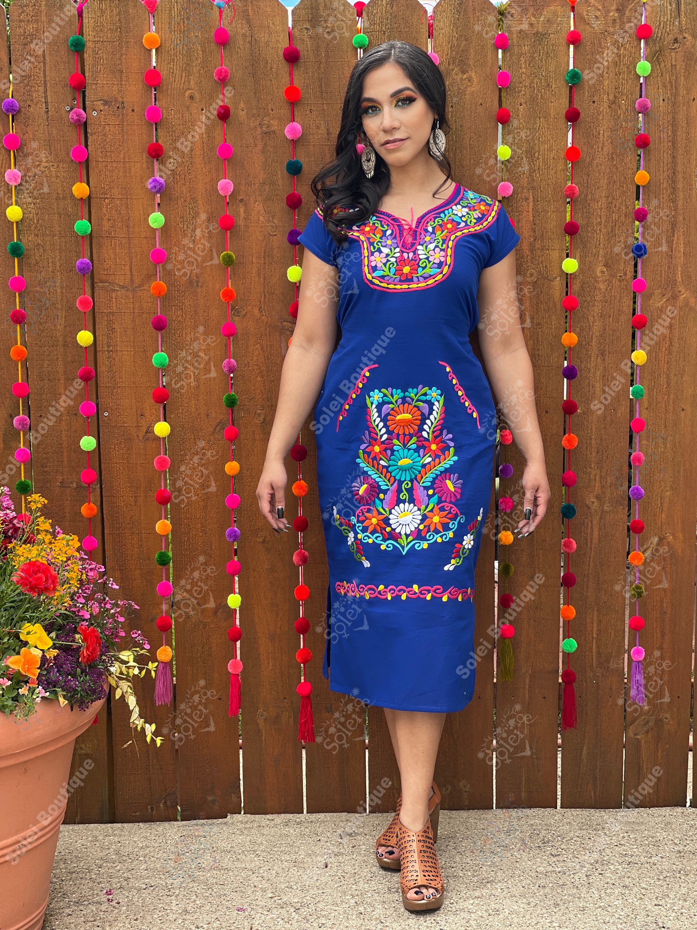 Long Mexican Kimono Dress. Floral Embroidered Dress. Mexican - Etsy