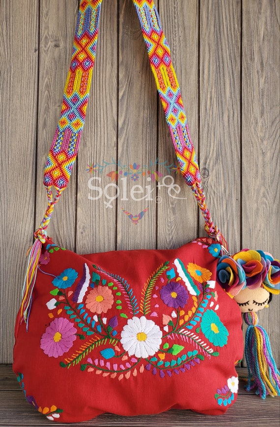 Morral Mexicano Floral. Morral Mexicano Colorido. Morral Artesanal