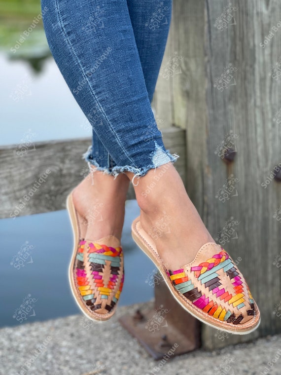 Artisanal Leather Multicolor Mexican Woven Leather Flats