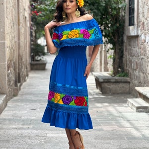 Mexican Traditional Dress. Floral Embroidered Dress. Mexican Fiesta ...
