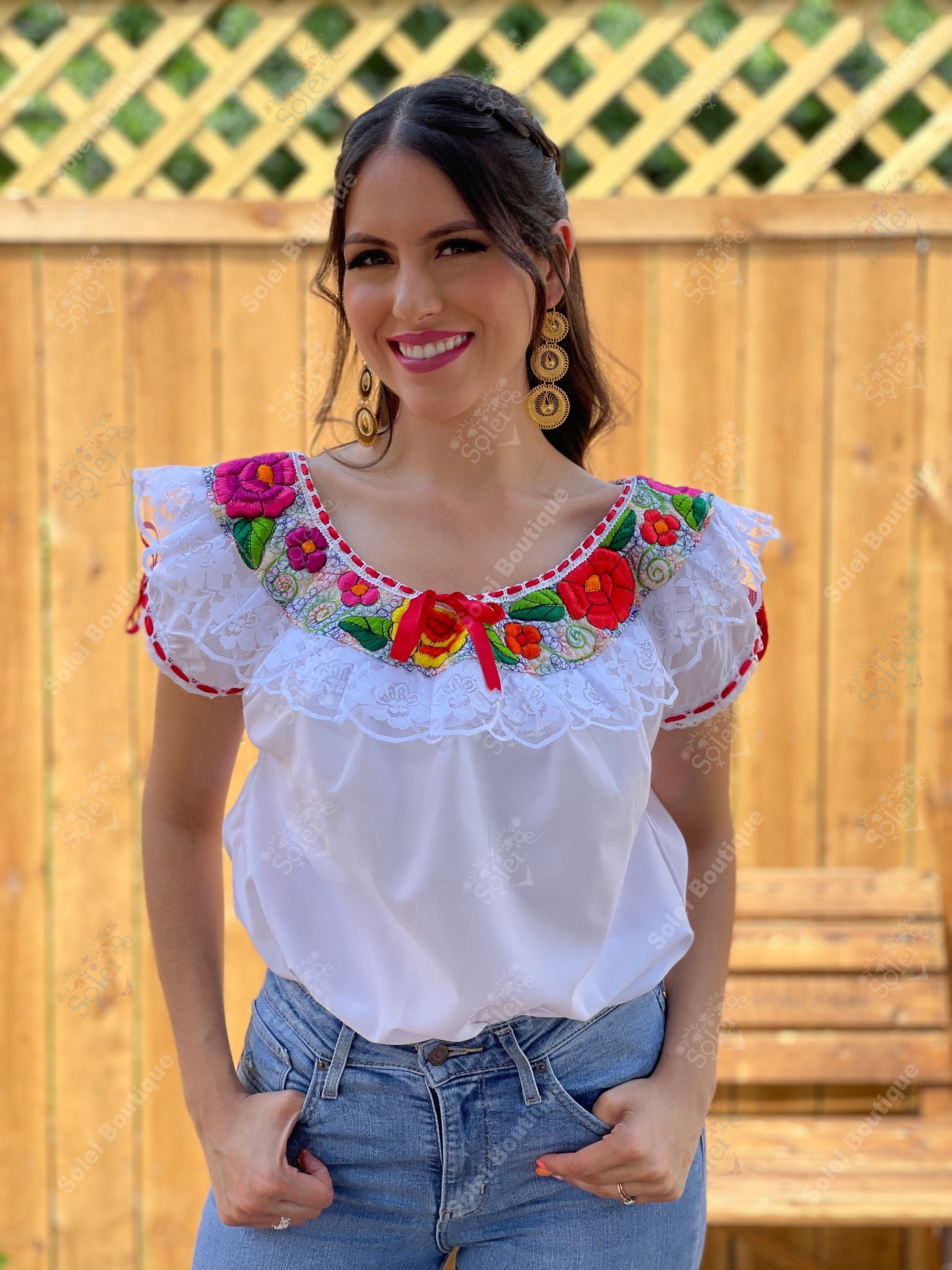 Blusa Mexicana Floral Bordado. Blusa Mexicano Artesanal. Blusa Floral Elegante. Frida Kahlo. Boho hippie. Blusa Etnico. Blusa con Encaje. Etsy Mexico