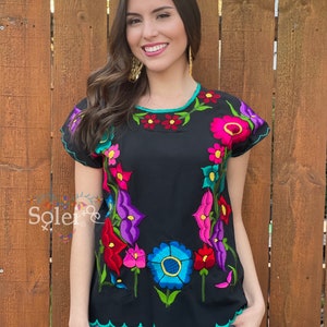 Floral Embroidered Mexican Blouse. Colorful Mexican Blouse. Mexican ...