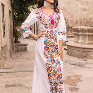 Mexican Embroidered Maxi Dress. Size S - 3X. Wedding Style. Traditional ...