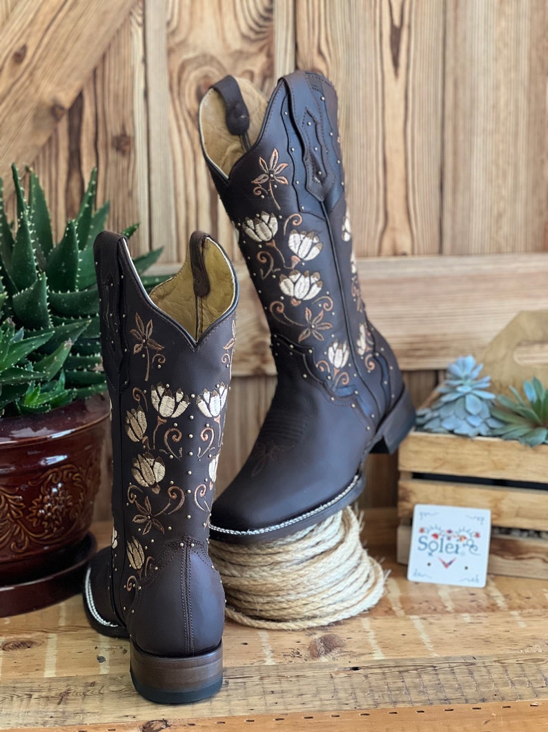 Women's Mexican Boot. Handmade Leather Floral Embroidered Etsy