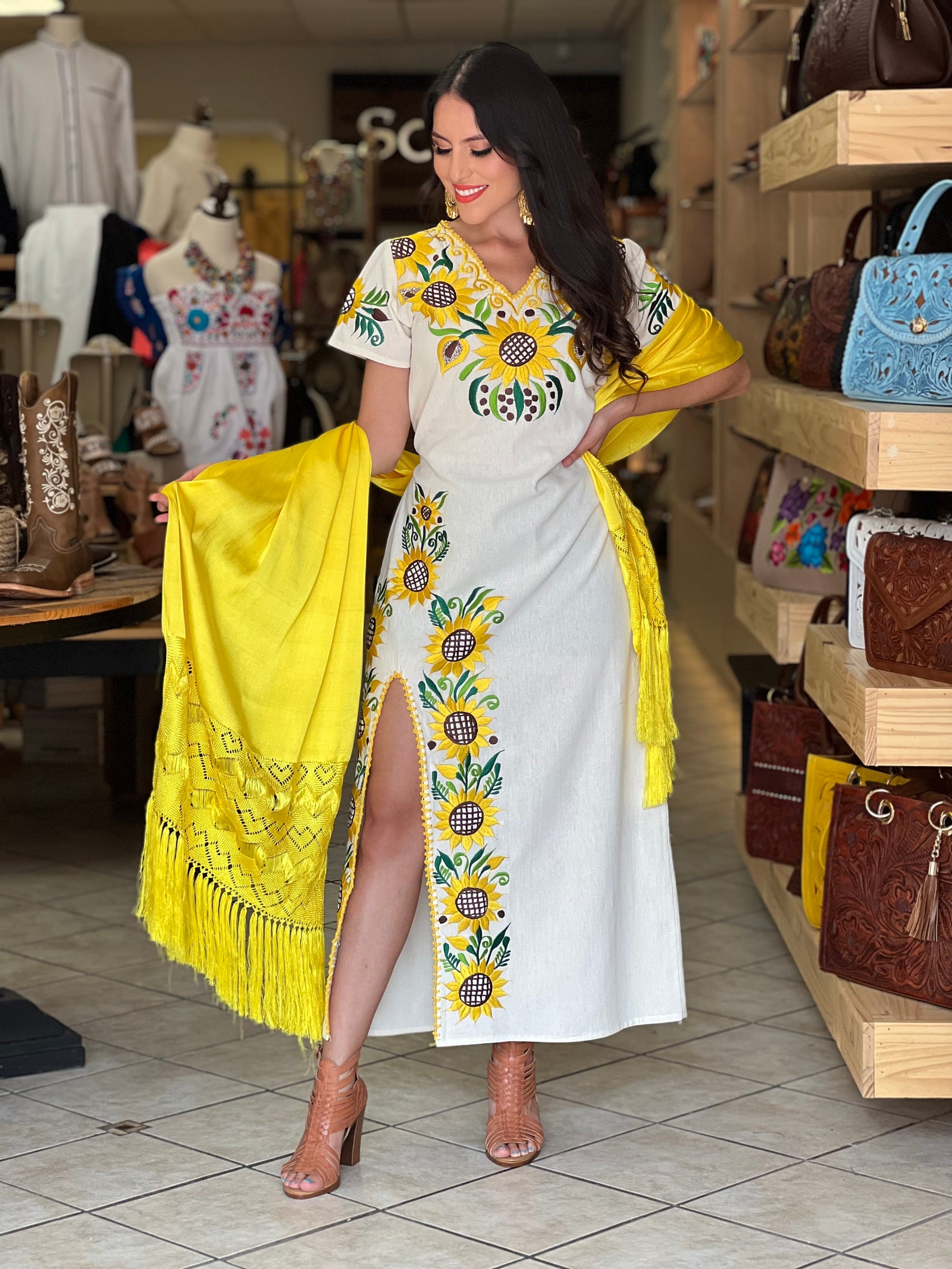 Mexican Sunflower Embroidered Dress. Size S 3X. Traditional - Etsy