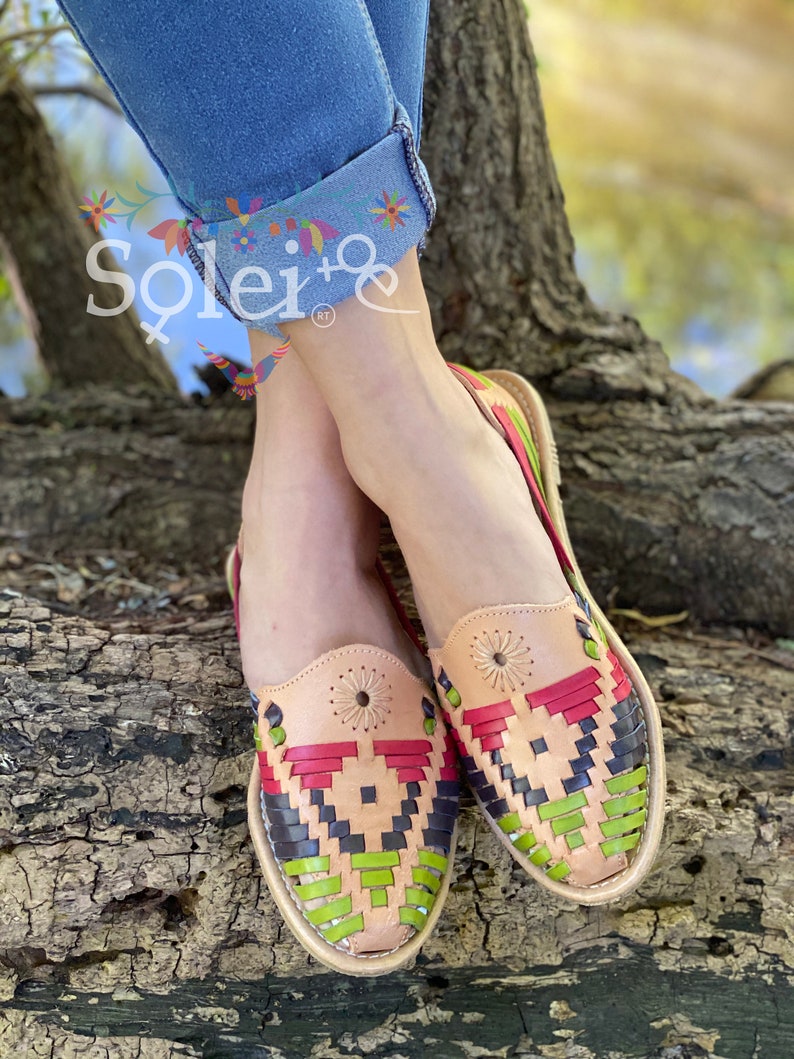 Mexican Artisanal Sandal. Mexican Leather Flats. Multicolor - Etsy