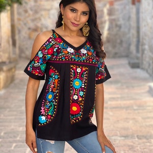 Mexican Fashion Blouse. Size S-2X. Floral Embroidered Mexican Blouse ...