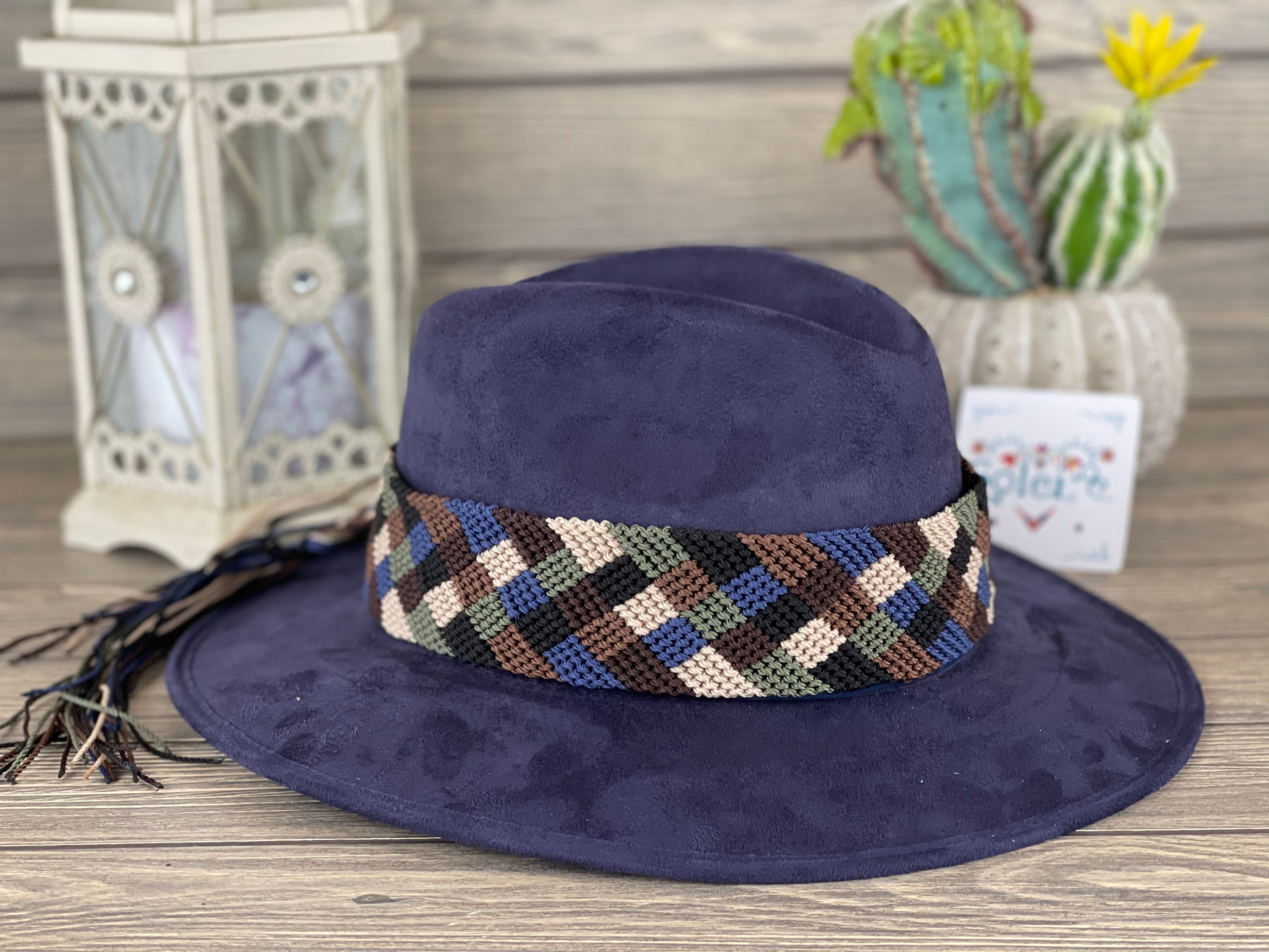 Mexican Suede Hat With Handmade Braided Band, Chiapas Style 