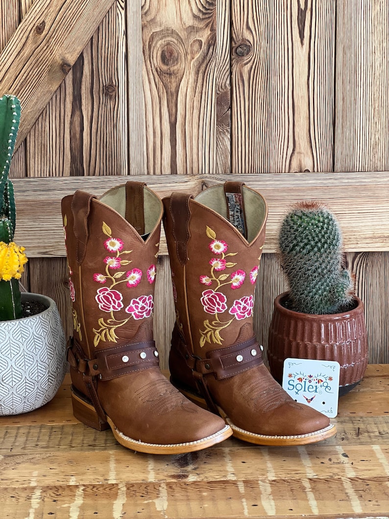 Women's Mexican Boot. Handmade Leather Floral Embroidered Etsy