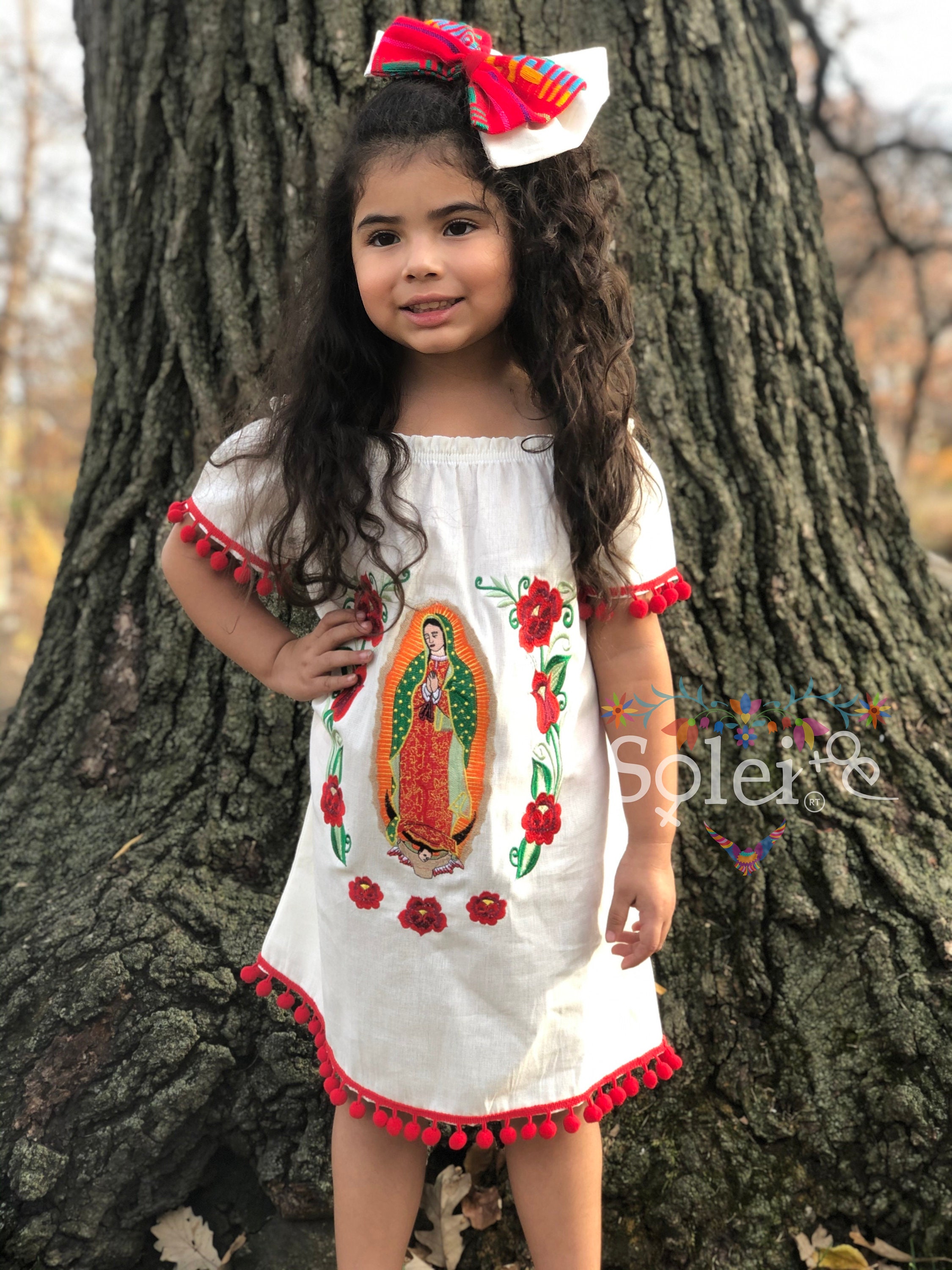 Vestido Virgen de Guadalupe para Niña con moño incluido. - Etsy España Vestido Virgen de Guadalupe para Niña con moño incluido. - Etsy España