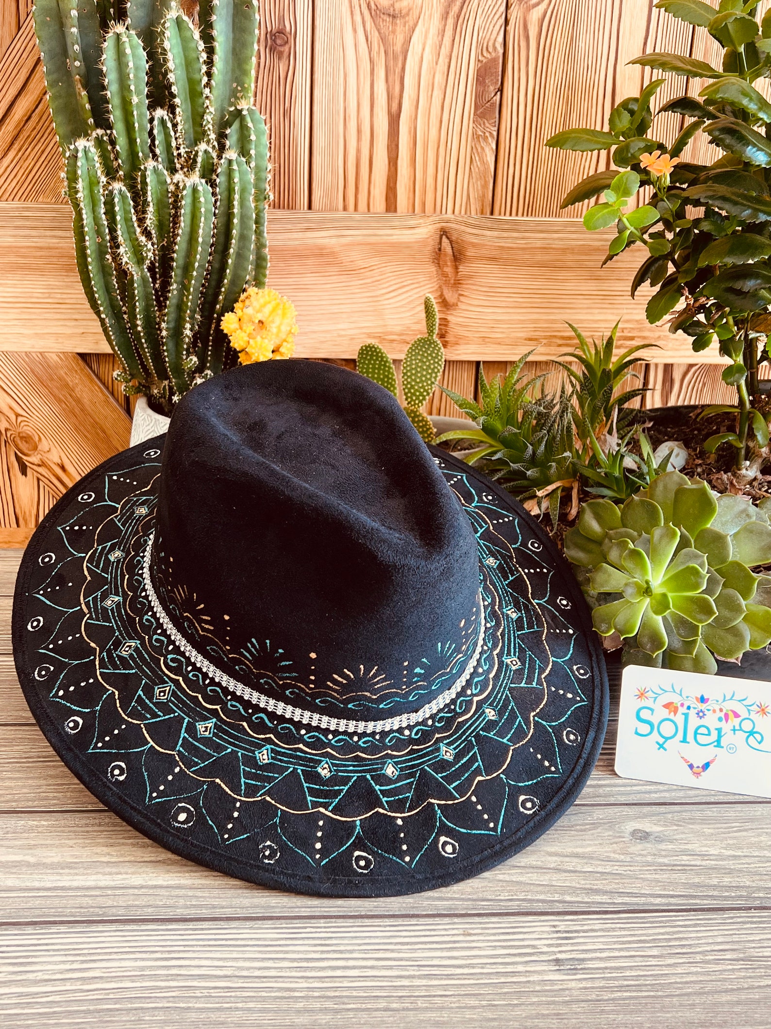 Artisanal Mexican Hand-Painted Hat Suede Black 603721