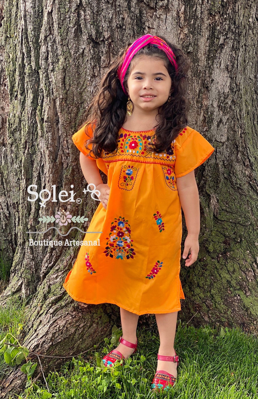 Girls Mexican Embroidered Dress. Floral Embroidered Dress. Kids