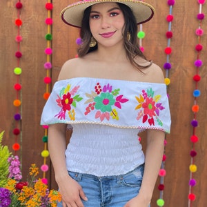 Hand Embroidered Crop Top. Mexican Floral Top. off the Shoulder Blouse ...