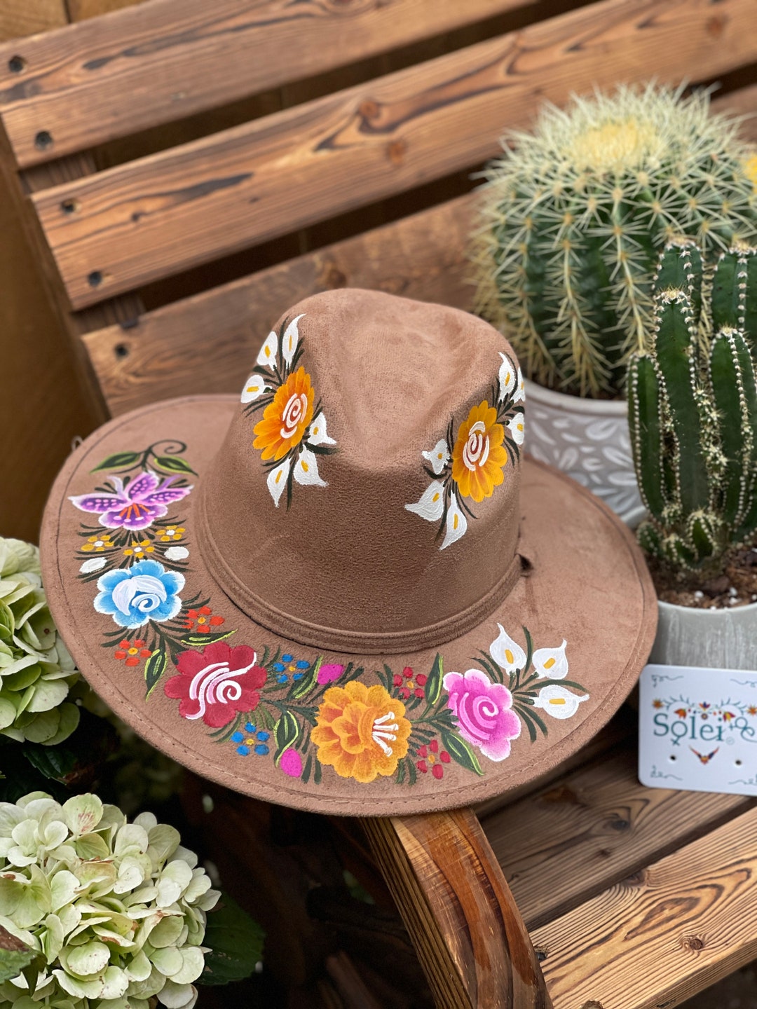 Hand-painted Floral Suede Fedora - Elegant Mexican Hat - Etsy display picture 3
