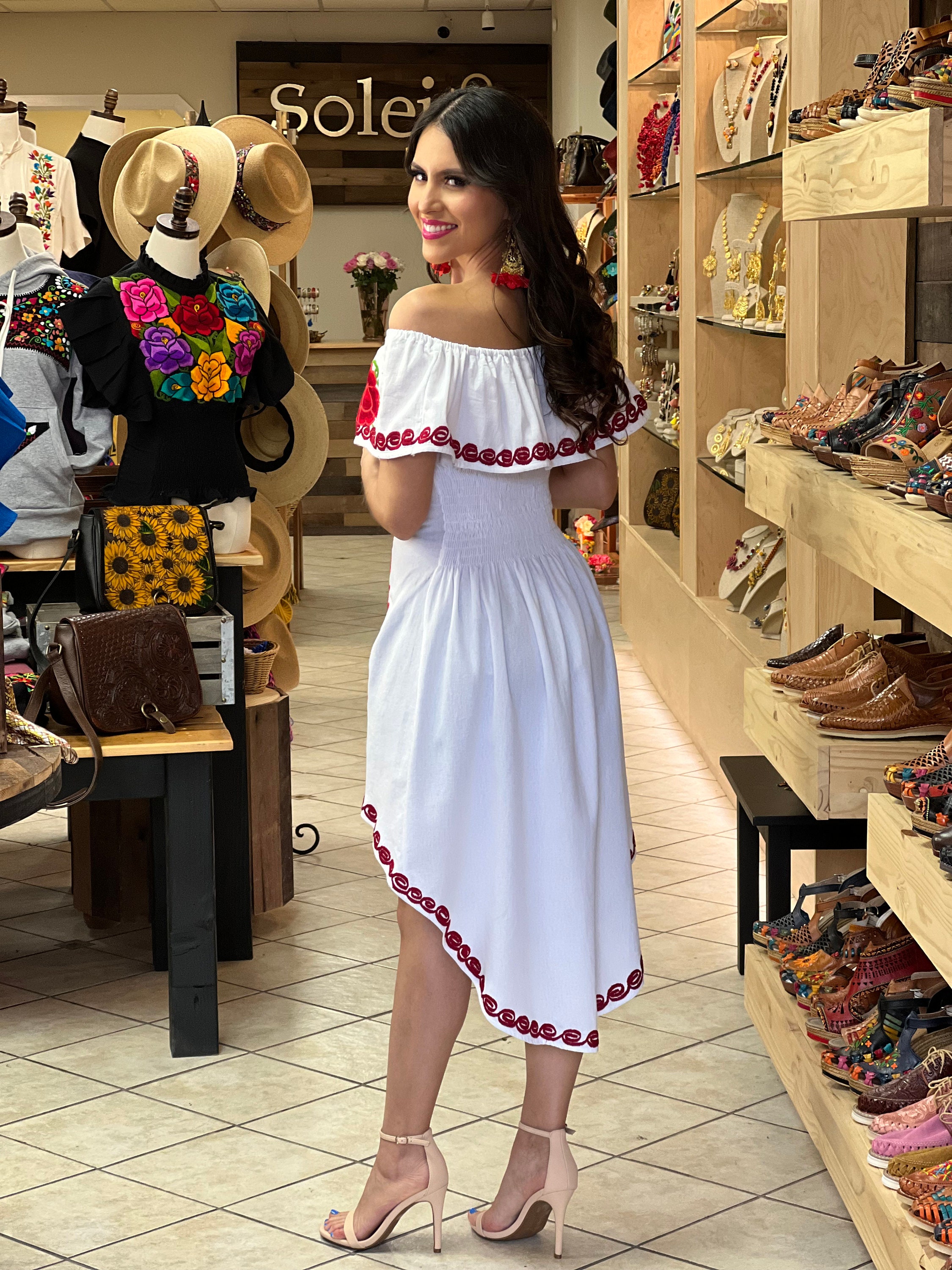 Mexican off the Shoulder Dress. Size S 2X. Floral Embroidered