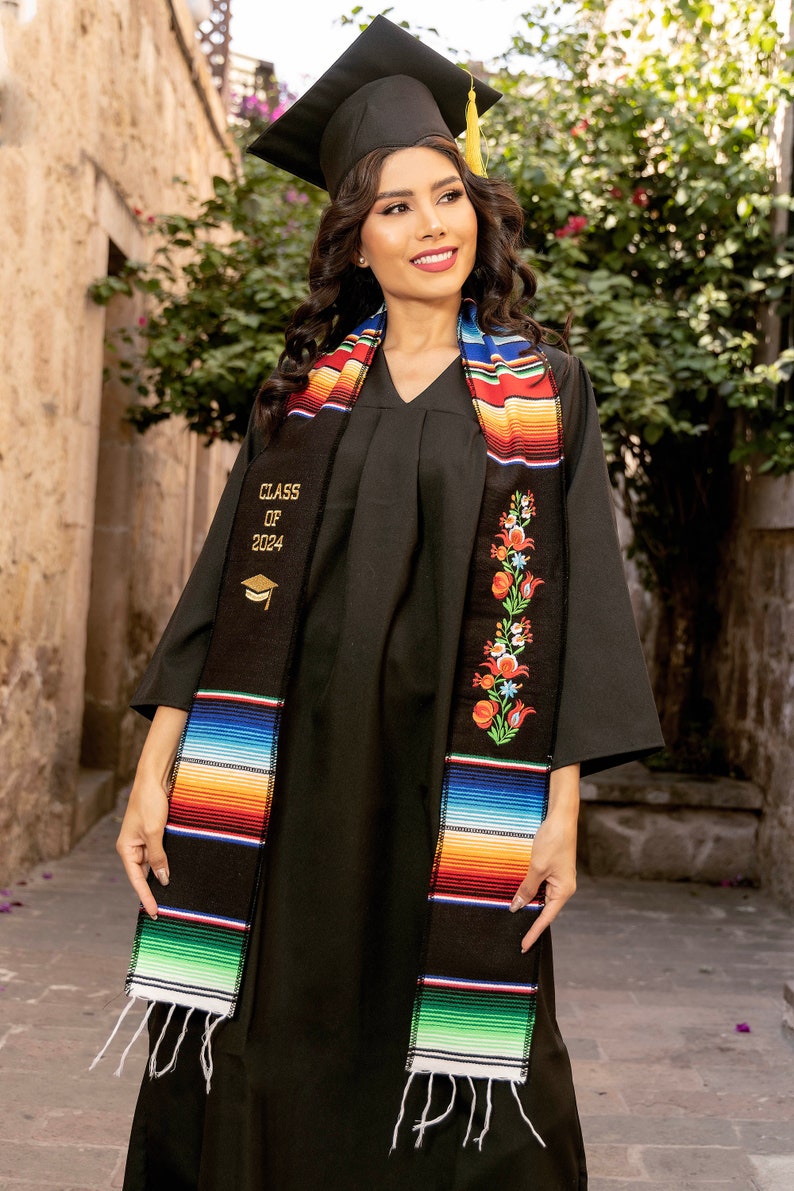 2024 Mexican Graduation Stole Sash. Mexican Serape Stole. Mexican Graduation. Multicolor Graduation Stole. Mexican Themed Graduation Stole. Negro