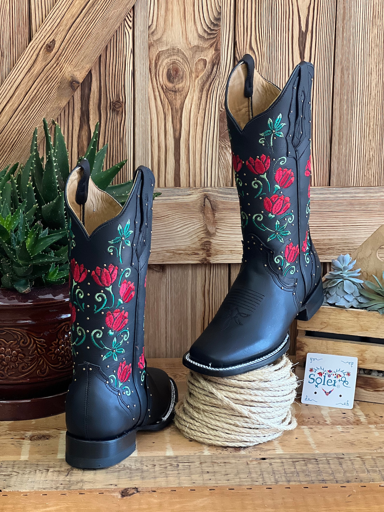 Women's Mexican Boot. Handmade Leather Floral Embroidered Etsy