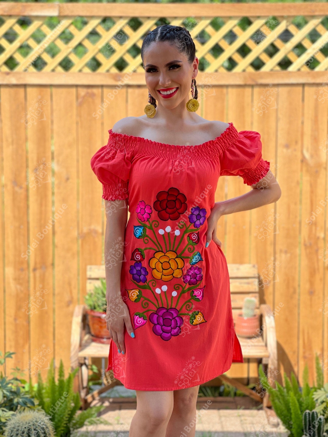 Mexican off the Shoulder Dress. Floral Embroidered Dress. Ethnic