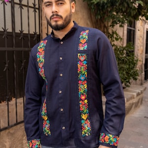 Mens Mexican Traditional Shirt. Floral Embroidered Guayabera for Men ...