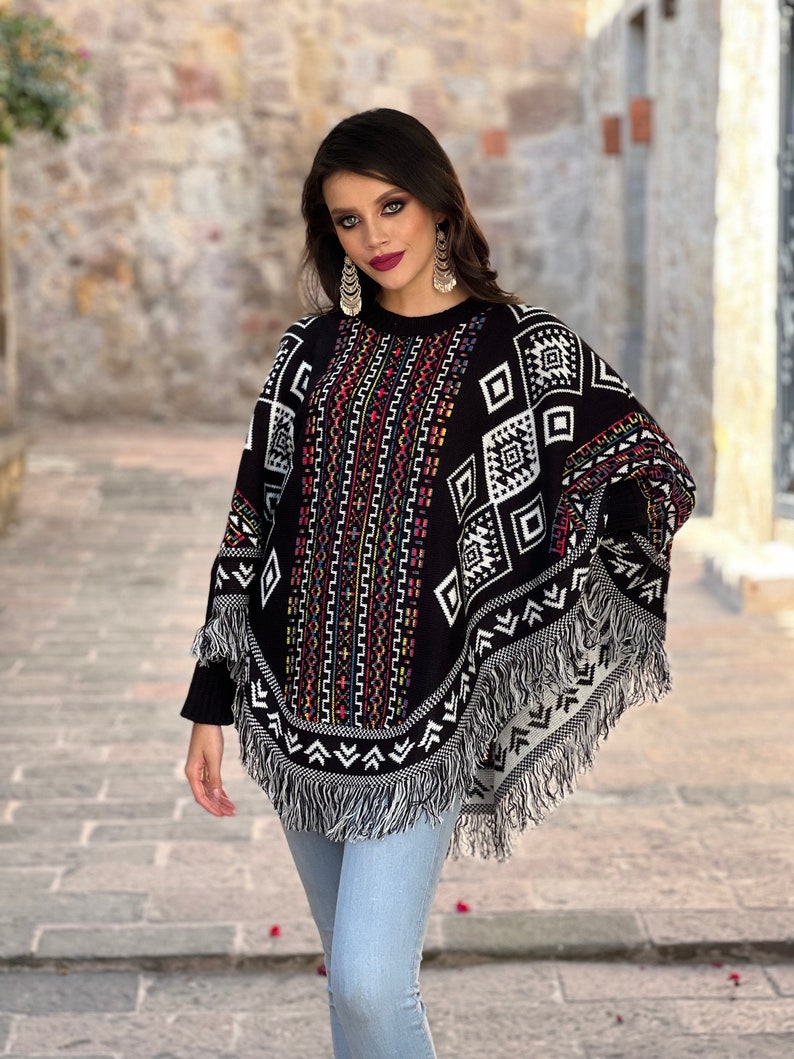 Artisanal Mexican Poncho 100% Acrylan Tricolor 602561 main image 1