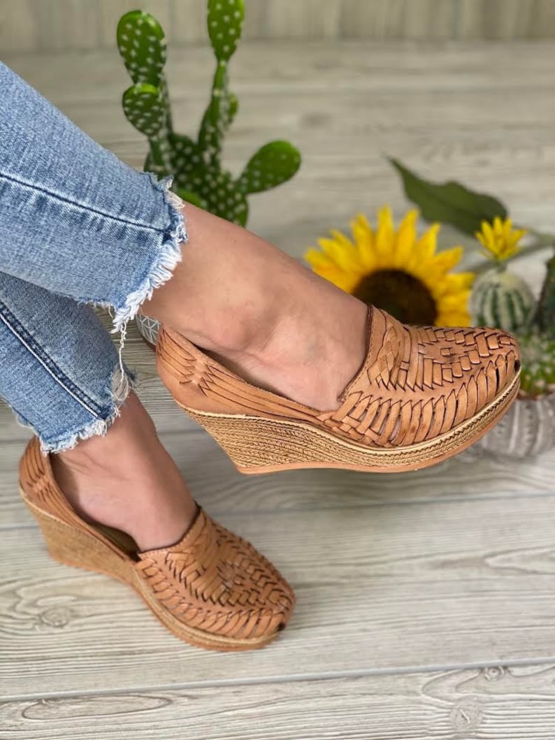 Mexican Wedge Sandal. All Size Boho Hippie Vintage. Mexican Leather Sandal. Summer Sandal. Mexican Traditional Heels. Leather Wedge Heels. image 1