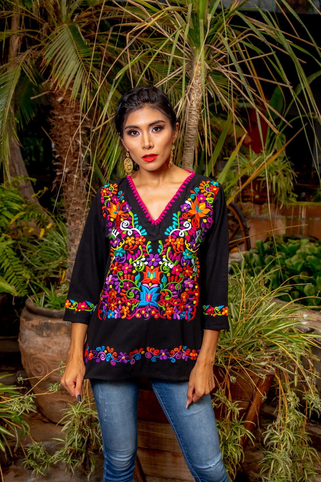 トップス Vintage 90s Mexican embroidered blouse Mexican Embroidered Top 90s Yellow Floral Blouse Peasant