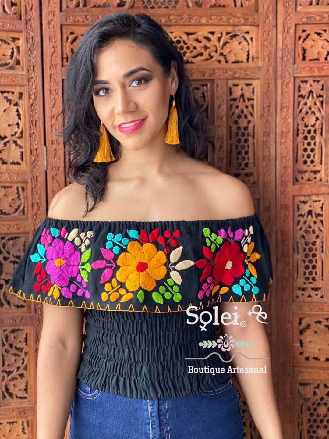 Hand Embroidered Crop Top. Mexican Floral Top. off the Shoulder