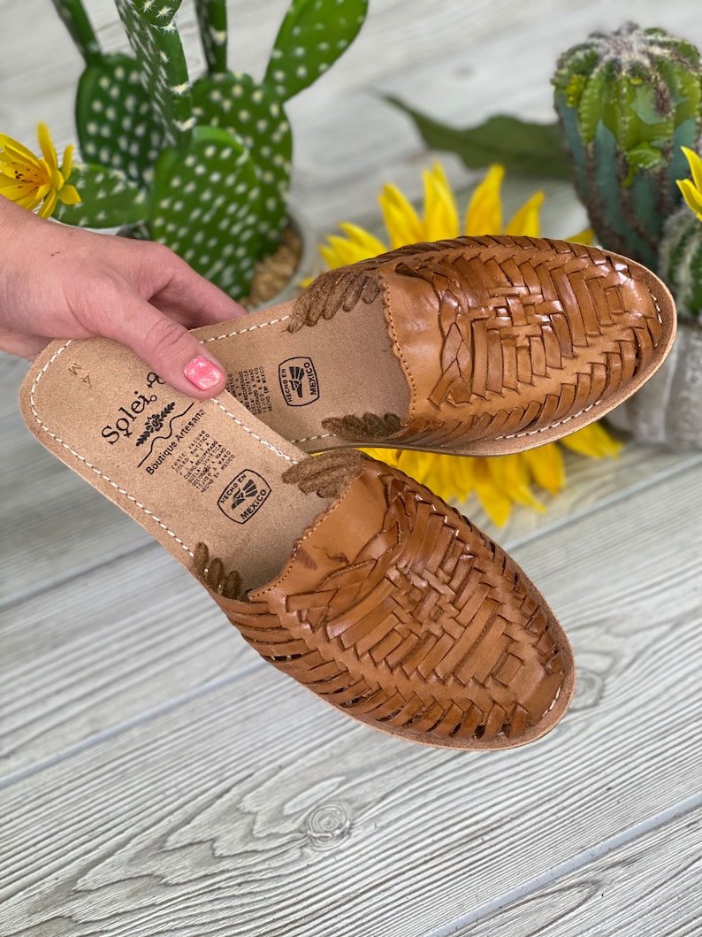 Mexican Artisanal Sandal. All sizes Boho-Hippie Vintage Sandals. Mexican Leather Mules. Solid Color Sandals. Mexican Huarache Sandal. Tan