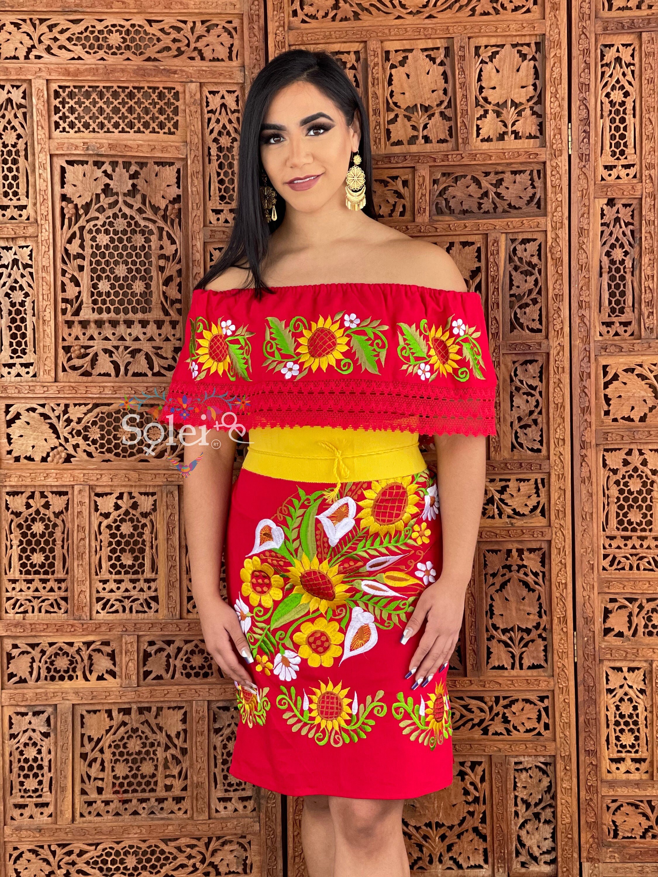 Mexican Sunflower Dress. Floral Embroidered Dress. Mexican Etsy
