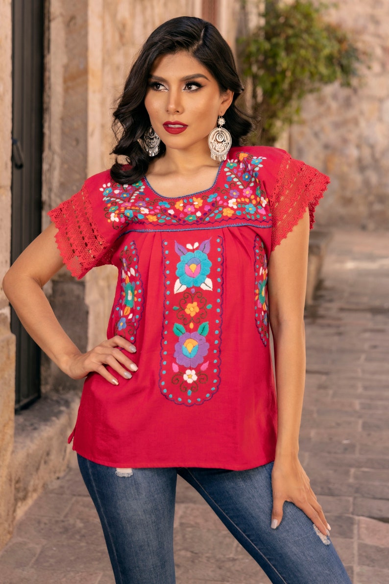 Blusa Mexicana Bordada a Mano. Tallas S 3X. Blusa Mexicana Artesanal. Blusa Floral Bordada. Blusa Tradicional de Mexico Rosa