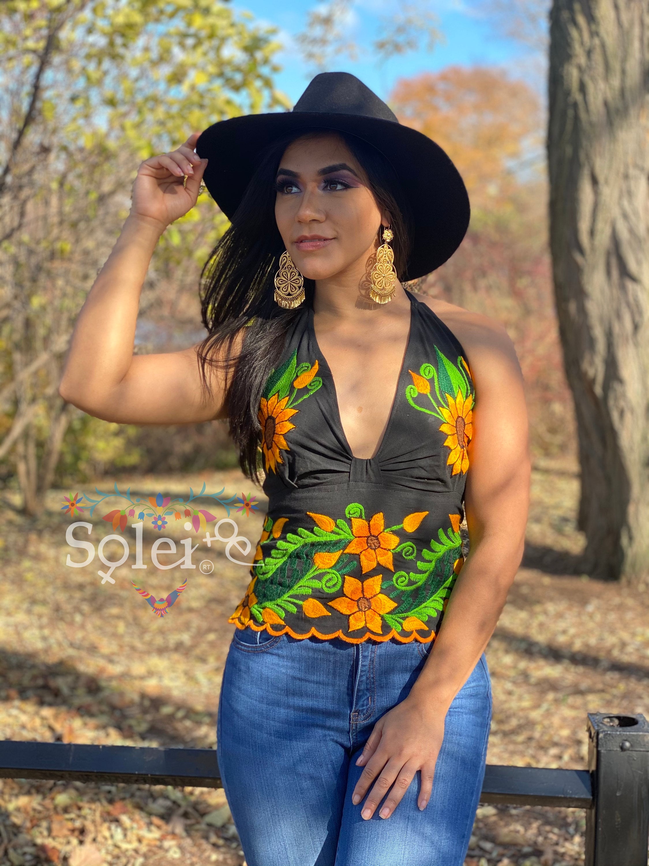 Blusa Halter Girasoles. Blusa Floral Bordada Artesanal. Blusa Tipica Mexicana. Top Mexicano Floral. Top Mexicano Halter. Etsy Espana