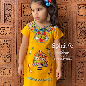 Girl’s Mexican Kimono Dress. Hand Embroidered Dress. Kids Traditional Dress. Girls Mexican Dress. Floral Mexican Dress. Flower Girl.