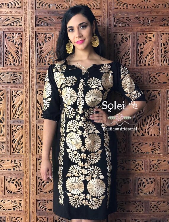 black and gold mexican dress