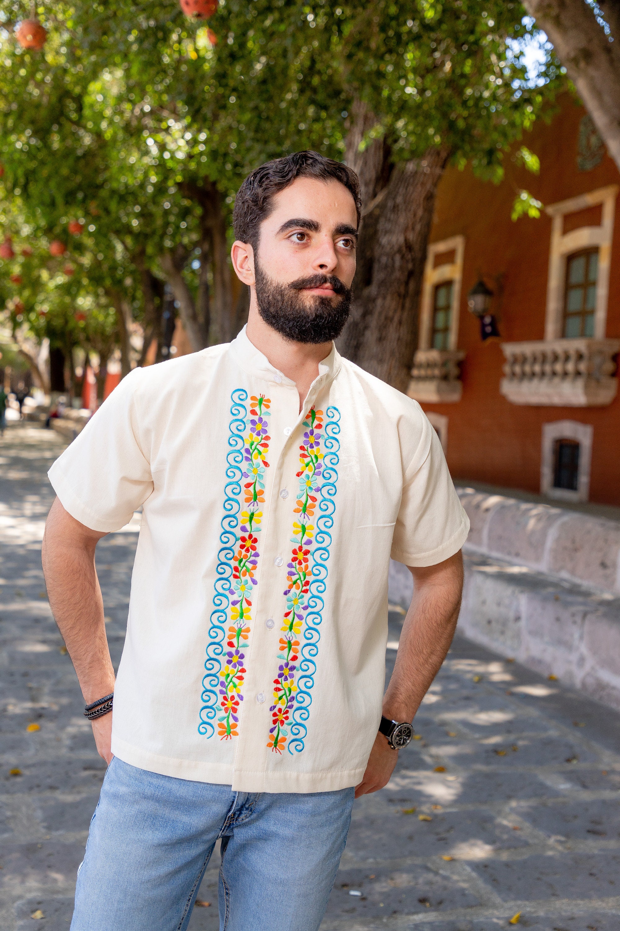 Mens Mexican Traditional Shirt. Floral Embroidered Guayabera - Etsy