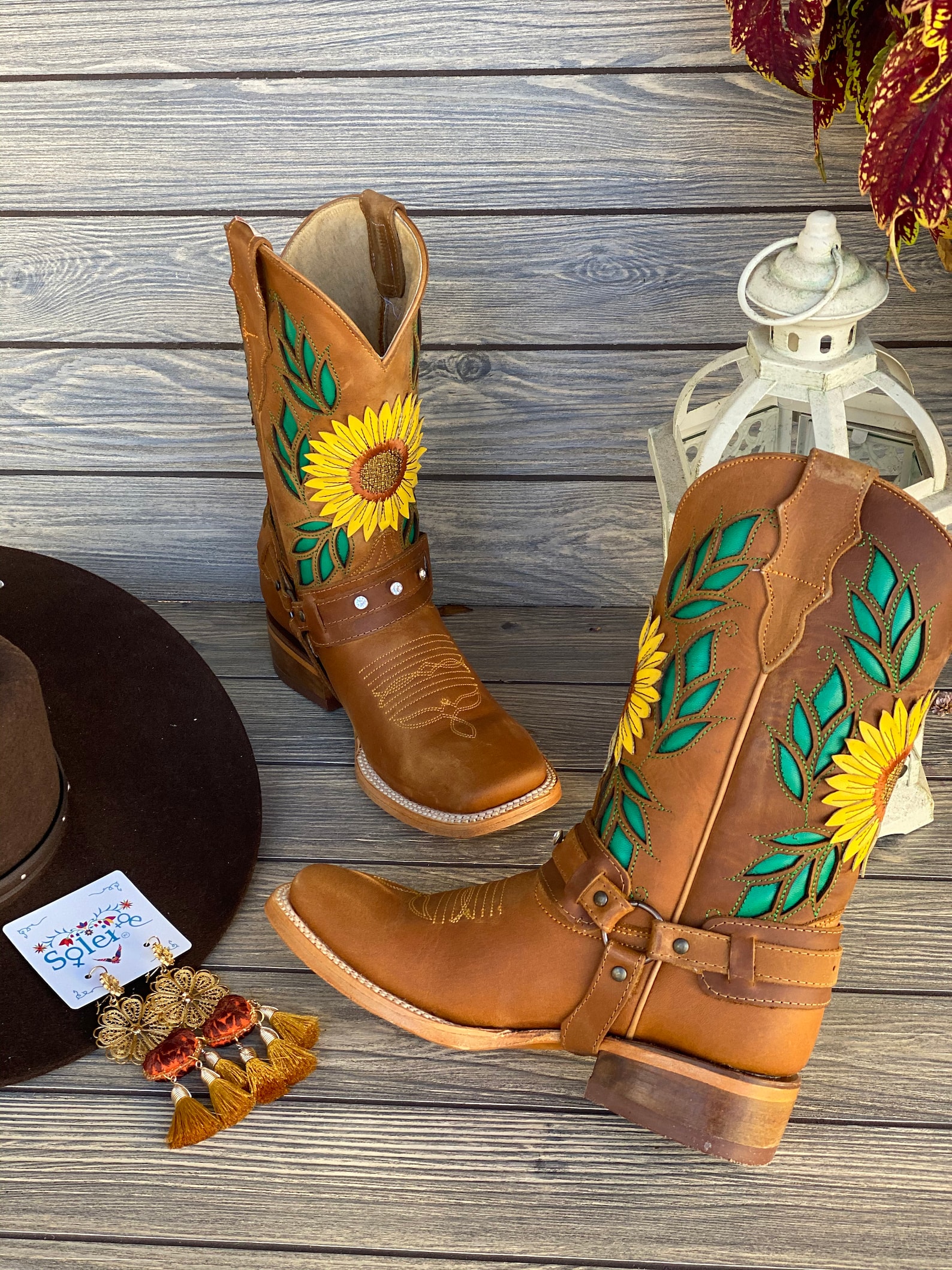 Women's Mexican Boot. Leather Sunflower Embroidered Boot. Etsy