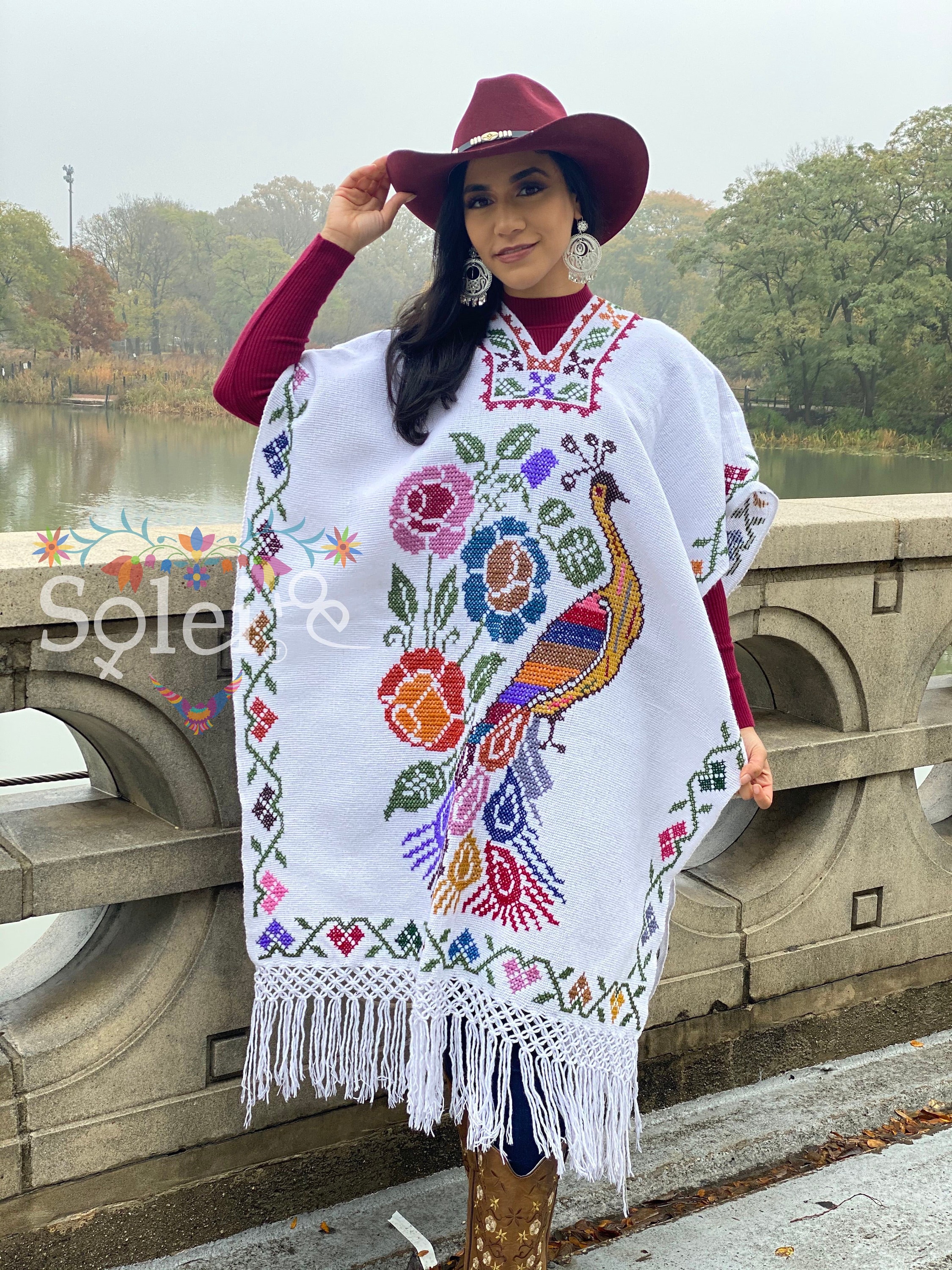 Embroidered Full Body Mexican Poncho. Peacock Embroidered - Etsy