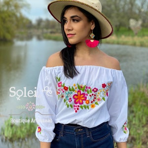Long Sleeve Crop Top. Mexican Floral Top. Traditional Mexican Blouse ...
