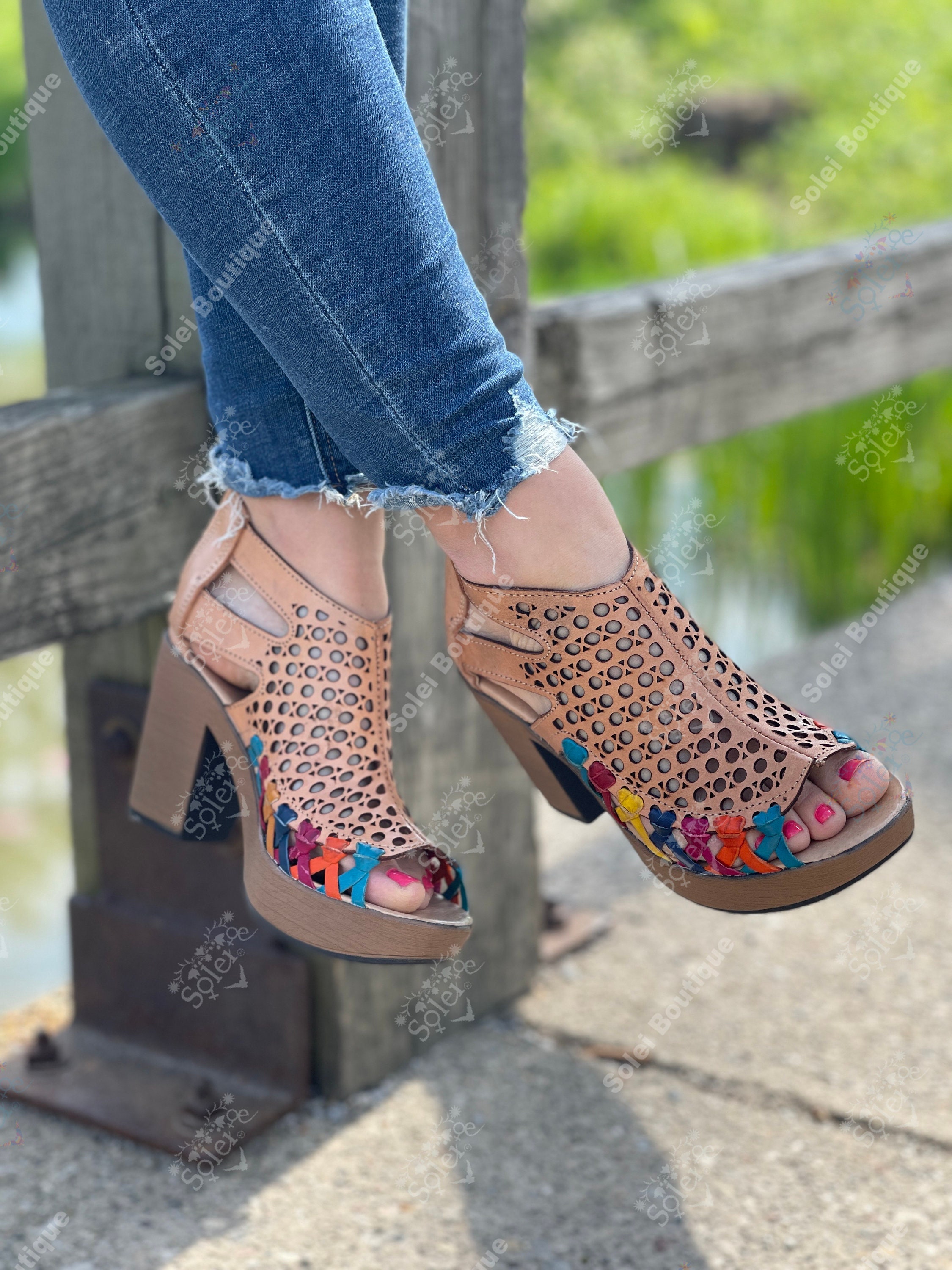 Mexican Heel Sandal. All Size Boho- Hippie Vintage Heels