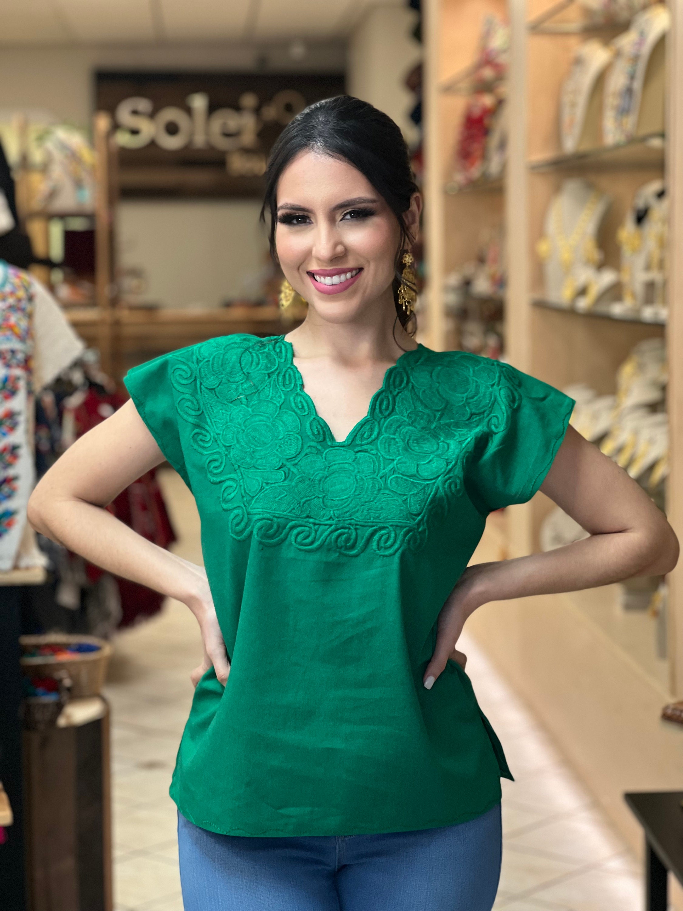 Mexican Embroidered Blouse. Size S - 2X. Traditional Floral