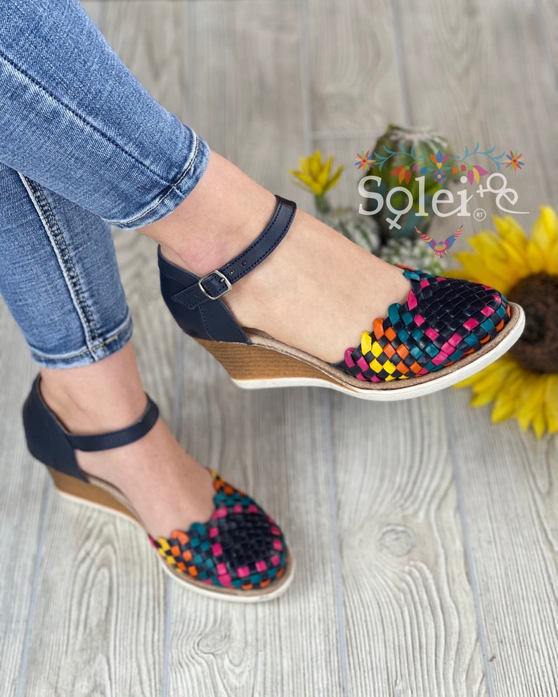 Mexican Leather Wedge Heels. All sizes Boho-Hippie Vintage. Mexican Artisanal Shoes.  Mexican Leather Heels. Leather Heels with Buckle.