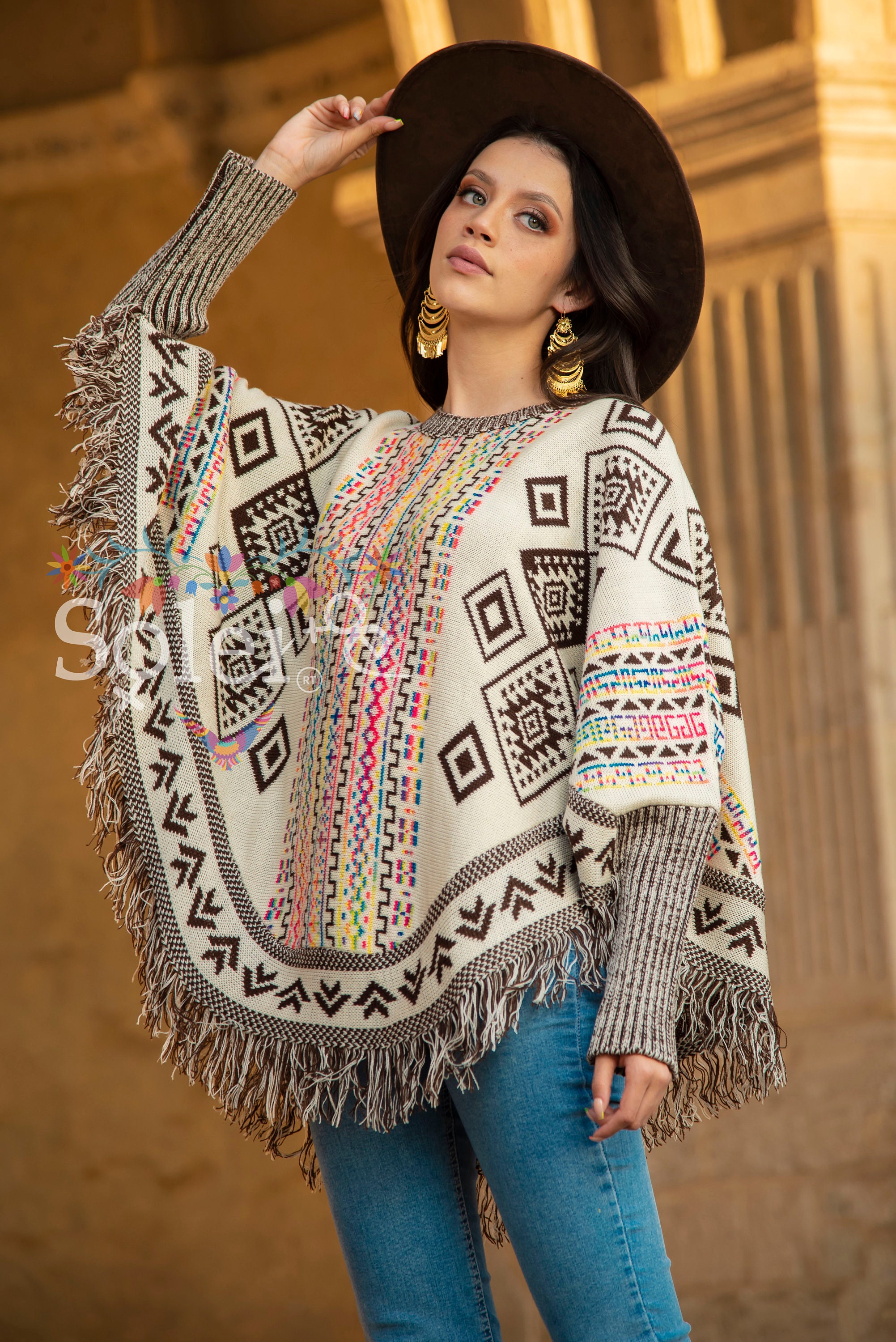 Artisanal Mexican Poncho. Multicolor Poncho Sleeves. - Etsy