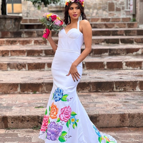 Mexican Hand Painted Wedding Dress. Ethnic Style Dress. - Etsy Mexican Hand Painted Wedding Dress. Ethnic Style Dress. - Etsy