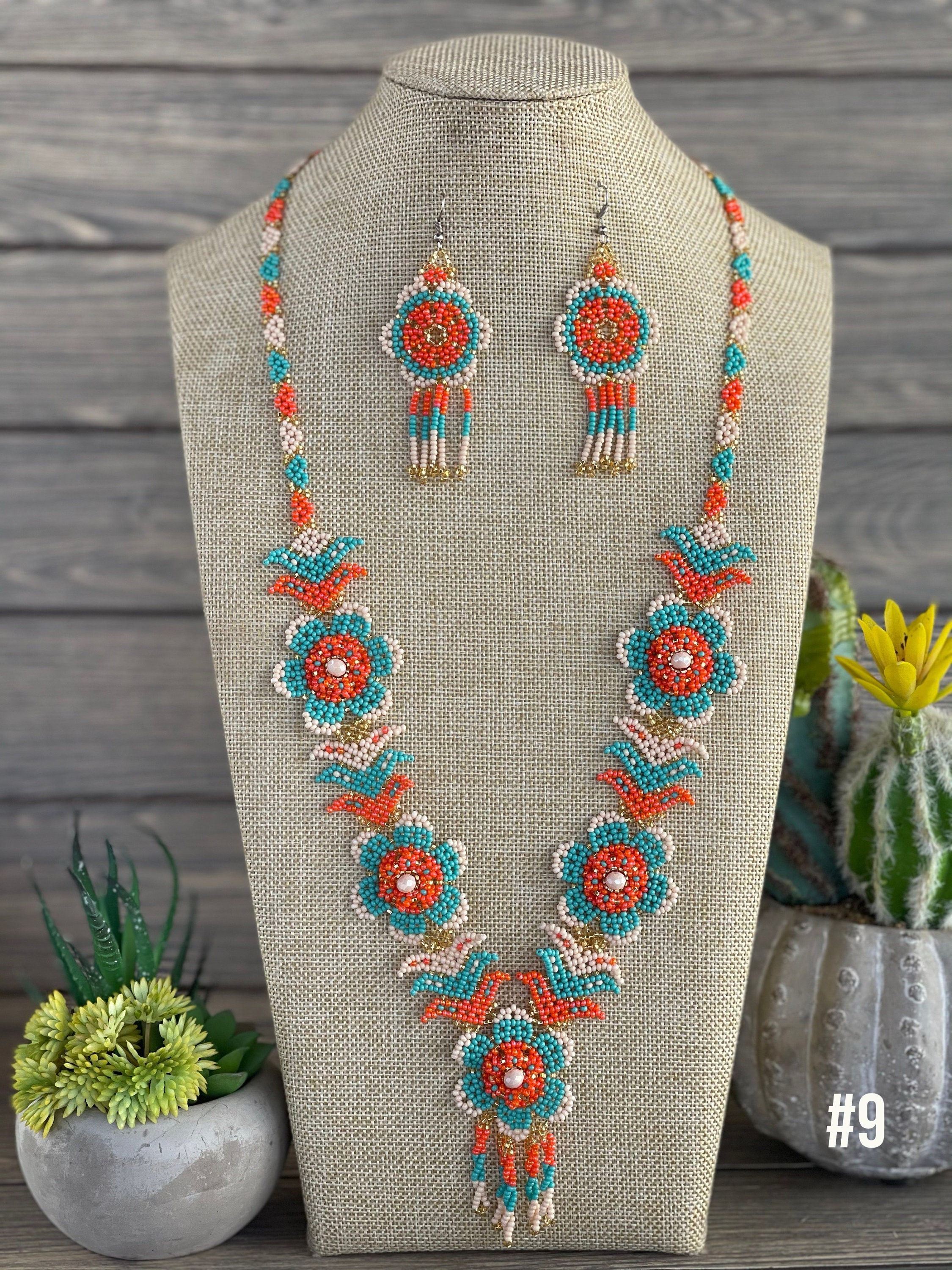 Beaded Artisanal Necklace. Floral Mexican Necklace Beaded Artisanal Necklace. Floral Mexican Necklace