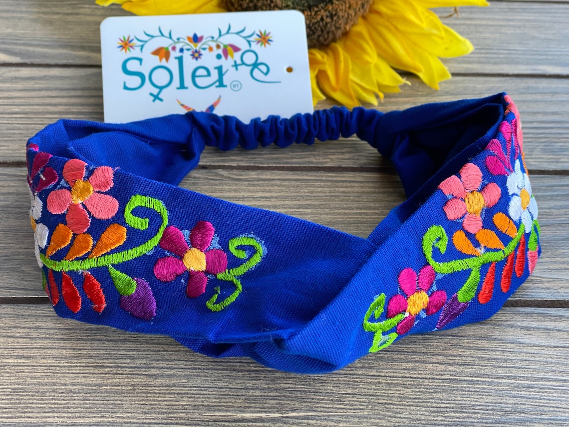 Mexican Embroidered Headband. Artisanal Head Elastic Band. Etsy