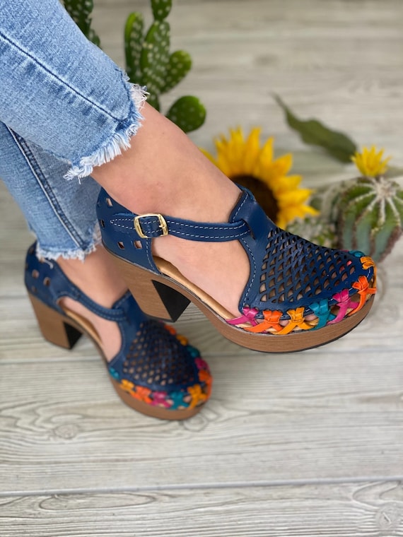 Mexican Leather Wedge Heels. All Sizes Boho-hippie Vintage. Mexican  Artisanal Shoes. Mexican Leather Heels. Leather Heels With Buckle. -   Hong Kong