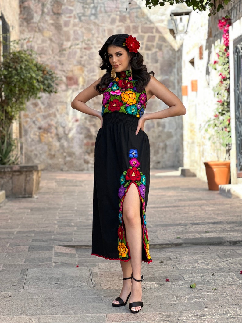 Mexican Floral Halter Dress. S 2X. Embroidered Mexican - Etsy
