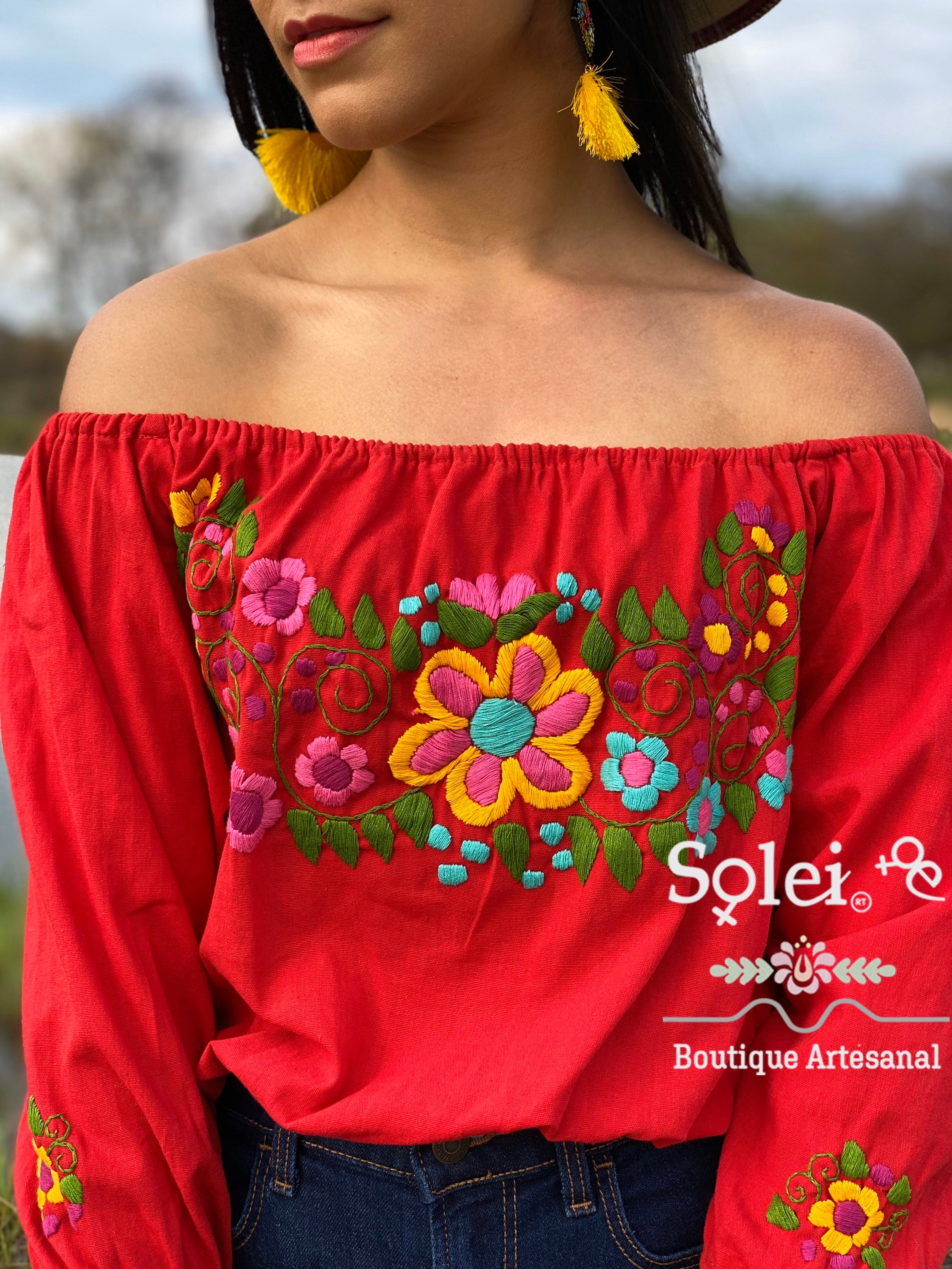 Long Sleeve Crop Top. Mexican Floral Top. Traditional Mexican